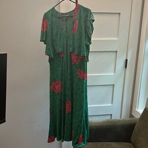ASOS Maternity Green Dress with Red Floral Accents